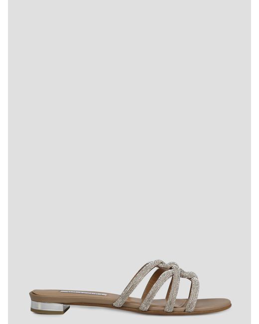 Aquazzura Leather Moondust Flat Sandals in Metallic | Lyst