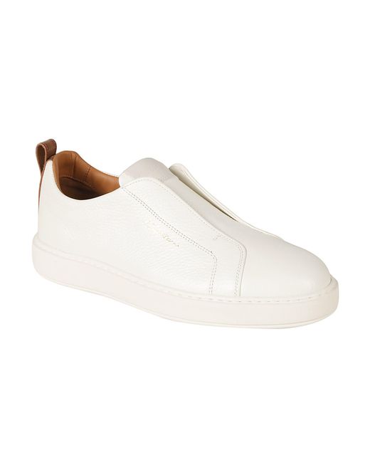Santoni White Lace-Less Logo Sided Sneakers for men