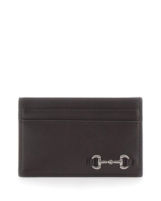 Gucci Gray Card Holder With Horsebit, Leather Calf Accessory for men