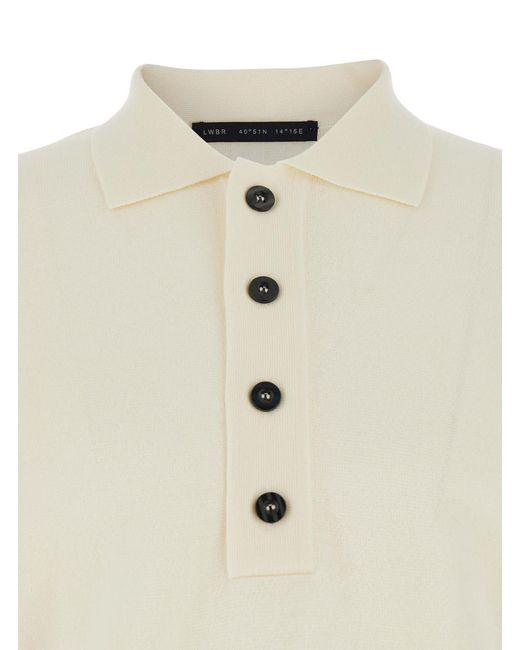 Low Brand White Sweater With Polo Shirt Style Collar And Long Sleeves for men