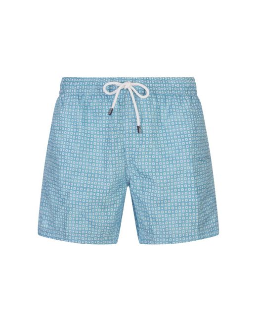 Fedeli Blue Light Swim Shorts With Micro Pattern for men