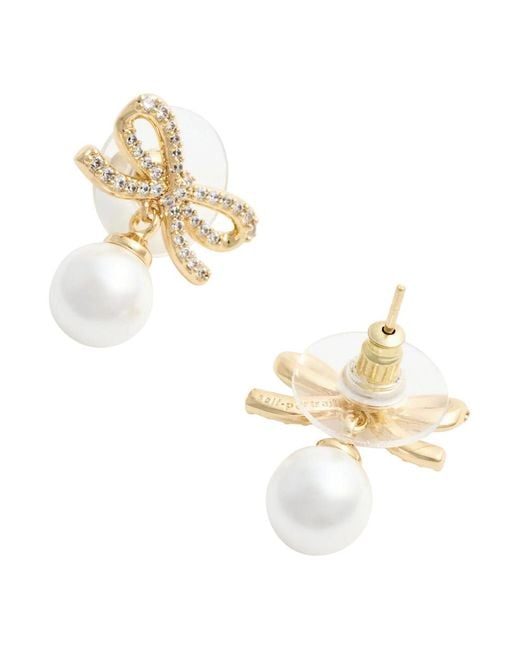 Self-Portrait Metallic Earrings With Bow And Pearl, -Coloured
