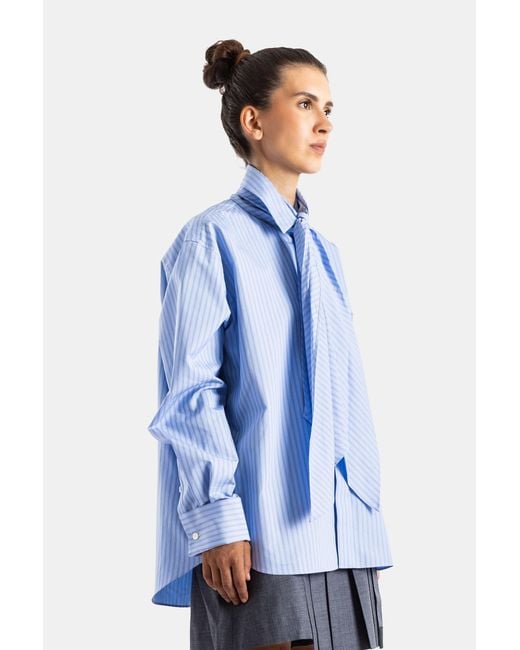Sacai Blue Chemise Poplin Shirt Rayée Bleu Clair Avec Cravate