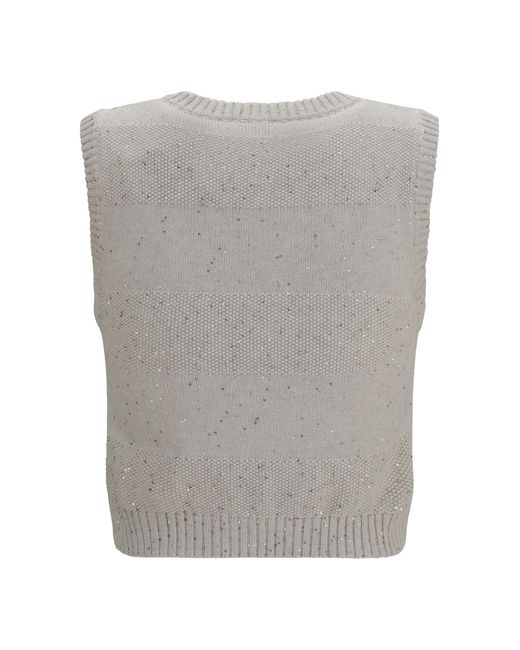 Brunello Cucinelli Gray Knit And Sequin Vest Cotton; Polyester Knitwear