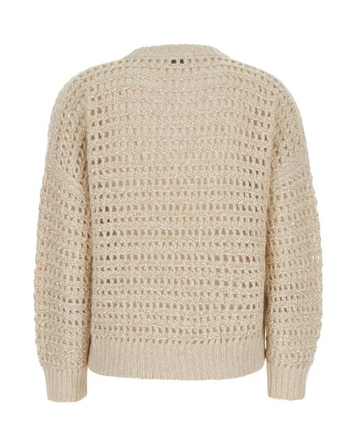 Brunello Cucinelli Natural Crew Neck Sweater Wool-Cashmere Blend Lamb Wool Tops