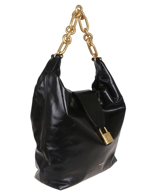 Balmain Black Sync Hobo-Calfskin