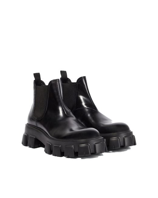 Prada Black Monolith Leather Ankle Boots for men
