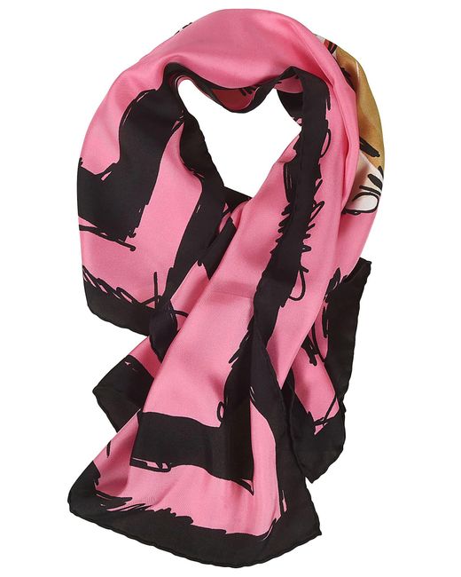 Moschino Pink Logo Detailed Square-shape Scarf