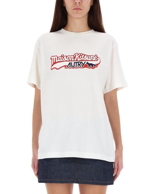 Autry Women's White X Maison Kitsuné Logo T-Shirt