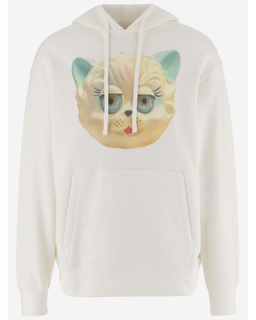 Valentino White Sweatshirt Le Chat Print Cotton for men