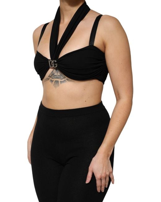 Dolce & Gabbana Black Halter Top Dg Logo Detail