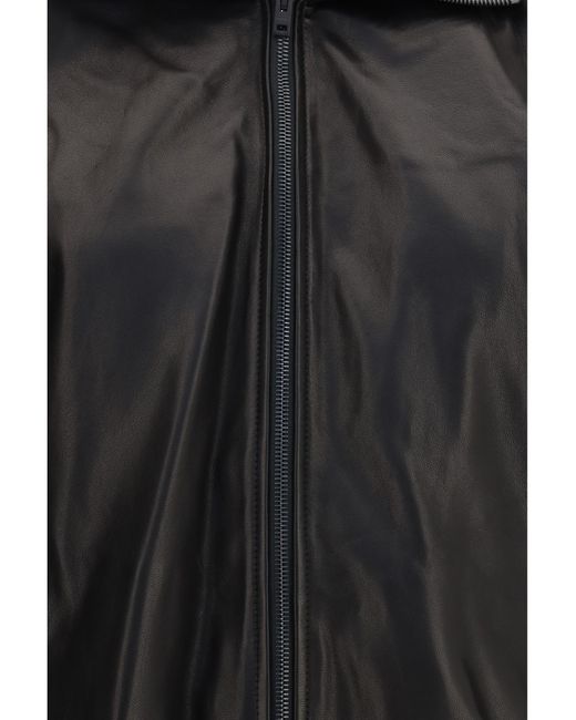 Acne Black Leather Jacket High Collar Lambskin Puffer