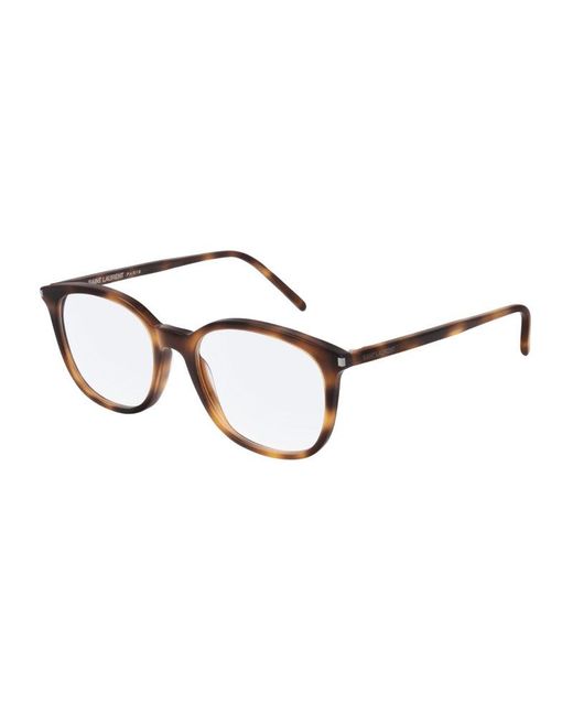 Saint Laurent Brown Eyeglasses Square Full Rim, Havana Frame And Clear Demo Lenses Lens Sl307003