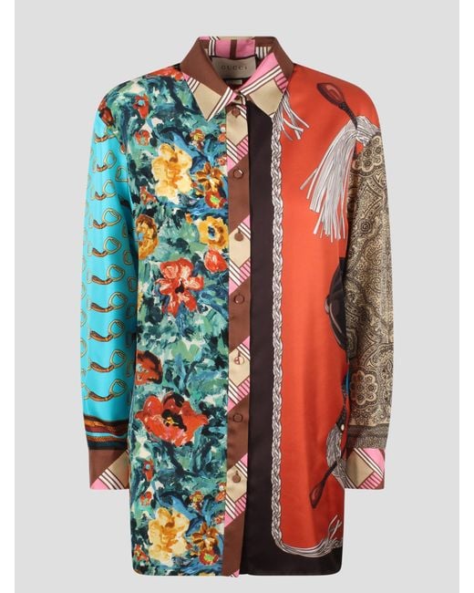 Gucci Multicolor Heritage Patchwork Print Silk Shirt