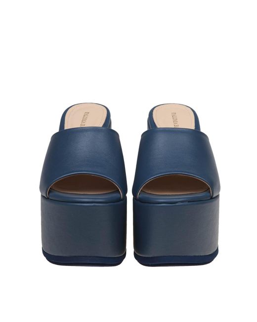 Paloma Barceló Blue Leather Mules With Wedge