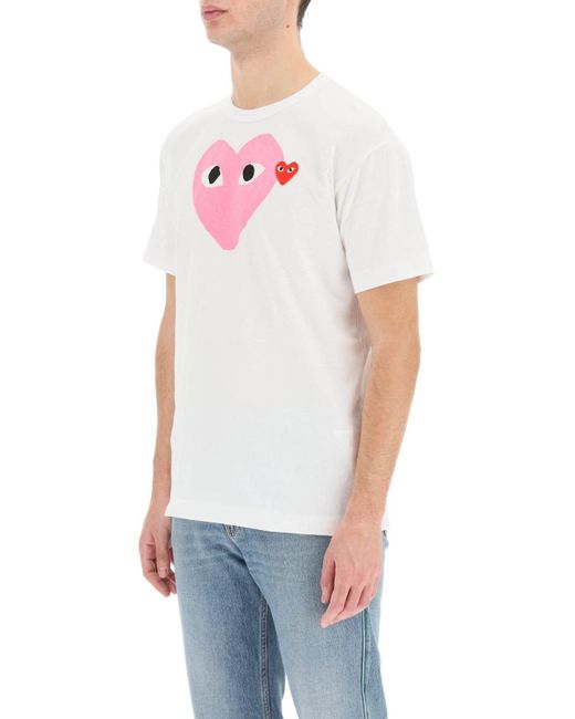 COMME DES GARÇONS PLAY Pink Heart Printed Crewneck T-Shirt for men
