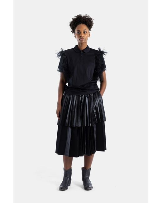 Noir Kei Ninomiya Black Tulle Ruffle Polo Shirt T-Shirts And Polos