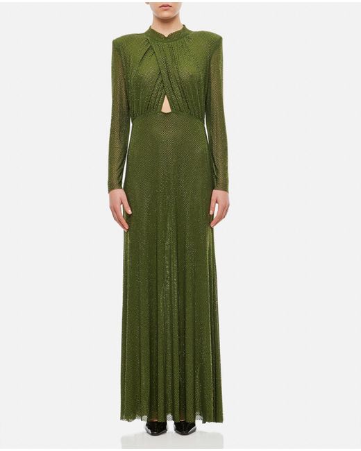Self-Portrait Olive Green Rhinestone Maxi Dress | Lyst