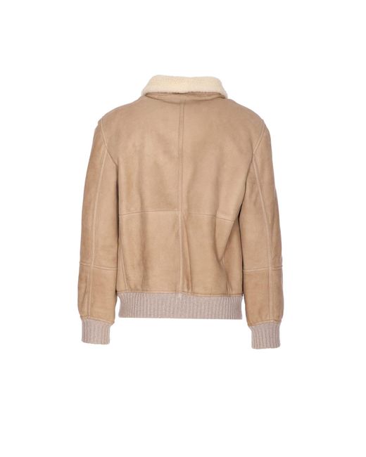 Brunello Cucinelli Natural Suede Shearling Curly Bomber for men