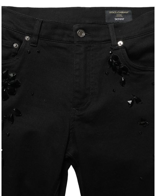 Dolce & Gabbana Black Embellished Cotton Skinny Denim Jeans Elastane Clothing for men