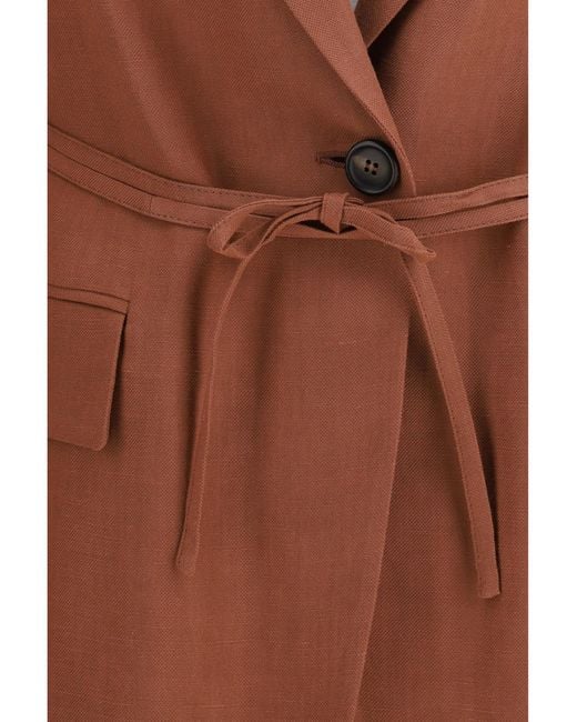 Brunello Cucinelli Brown Monili-Embellishment Blazer Viscose; Linen Jacket