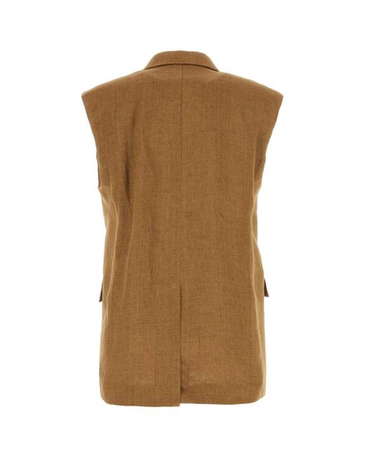 Max Mara Brown Double-Breasted Sleeveless Gilet