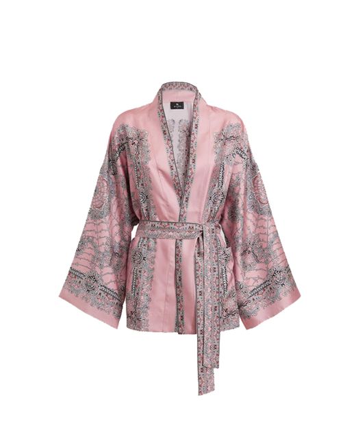 Etro Poncho In Silk Kimono in Pink | Lyst