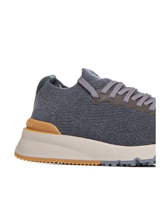 Brunello Cucinelli Blue Wool Knit Sneakers for men