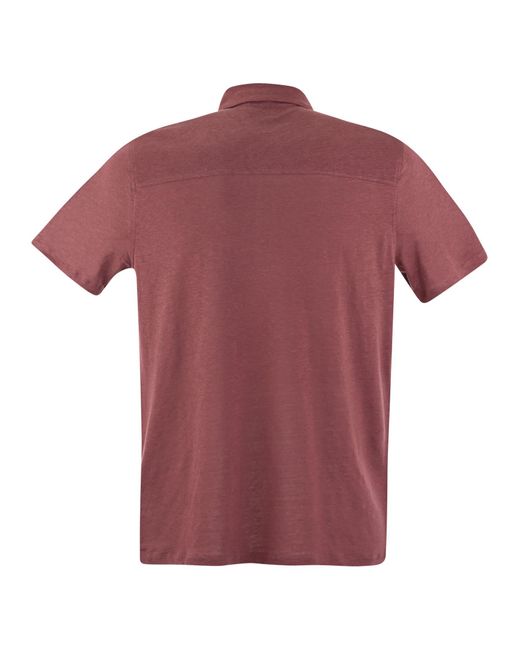 Majestic Filatures Red Linen Short-Sleeved Polo Shirt for men
