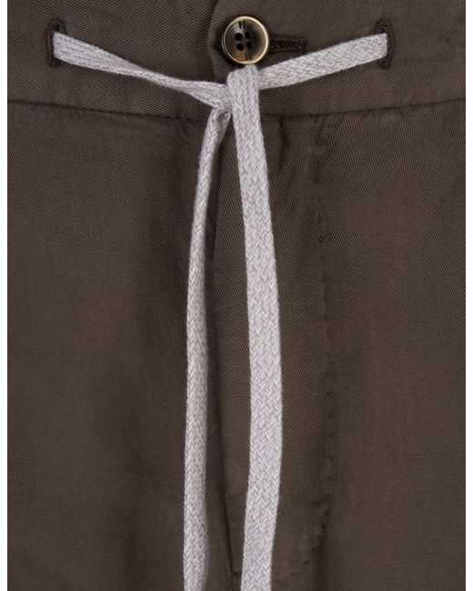 PT Torino Brown Linen Blend Soft Fit Trousers for men