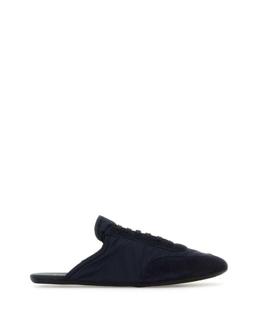 Prada Blue Suede And Re-Nylon Slippers