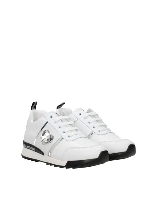 Love Moschino White Heart Jewel Accent Sneakers for men