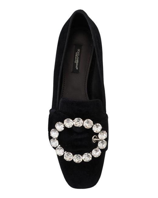 Dolce & Gabbana Black Chic Velvet Crystal-Embellished Loafers