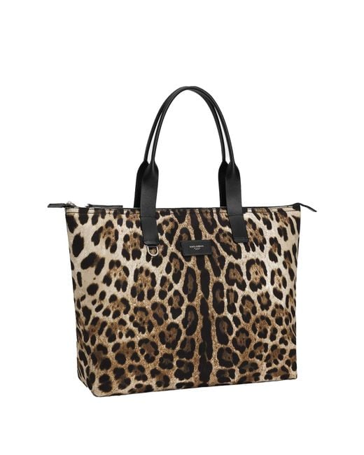 Dolce & Gabbana Black Leopard Print Nylon Shopping Bag for men