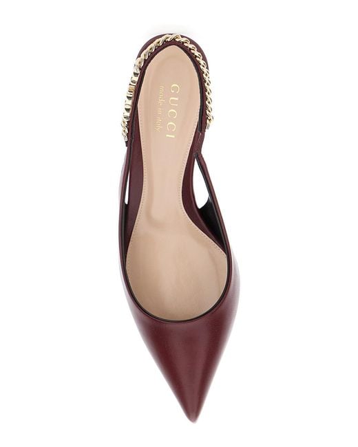 Gucci Brown Ancora Slingback Pumps With Lettering Calf Skin