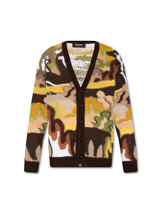 DSquared² Multicolor Gouache Graphic-Printed Buttoned Knitted Cardigan for men