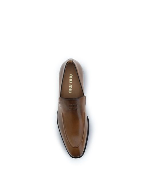Miu Miu Brown Leather Loafers Calf
