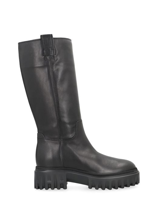 Hogan Black Leather High Boots