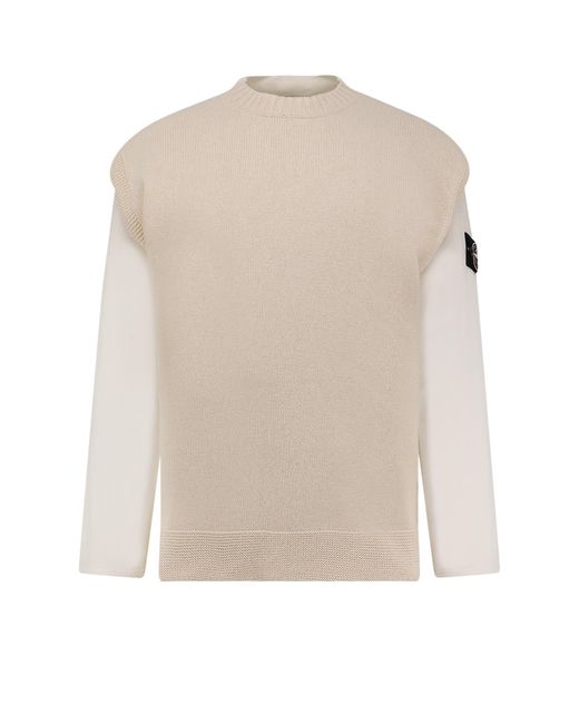 Stone Island White Cotton Sweatshirt With Knitted Insert for men