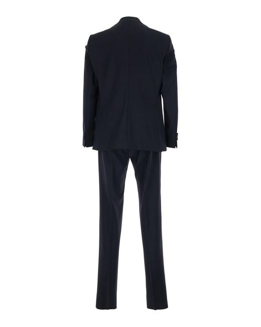 Le Plain Blue Single-Breasted Suit With Peak Revers for men