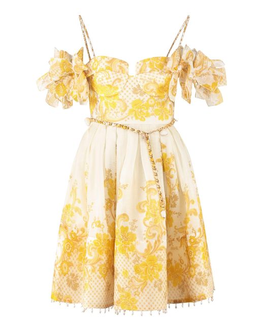Zimmermann Silk Printed Corset Dress in Ecru (Yellow) Save 3 Lyst UK