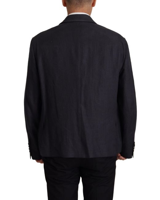 Dolce & Gabbana Black Blue Linen Formal Mens Blazer Jacket for men