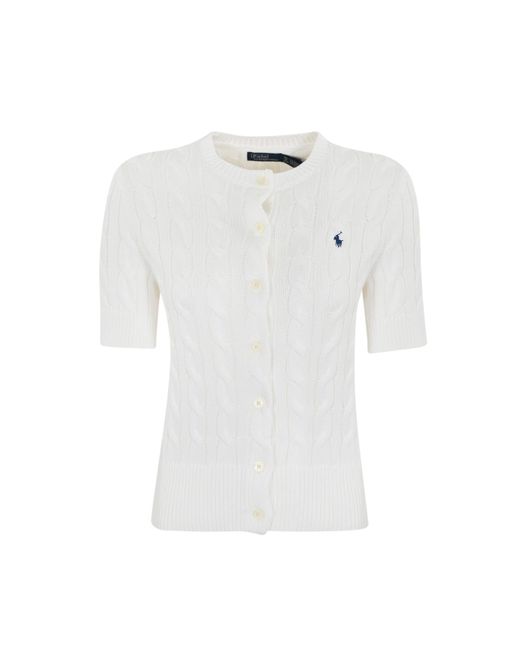 Ralph Lauren White Cable Cardigan With Short Sleeves