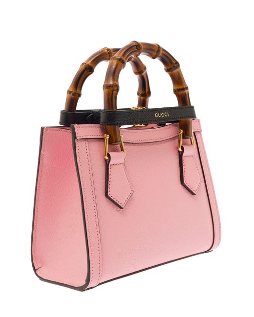 Gucci Pink Diana Mini Shopping Bag With Bamboo Handles And Double G Detail