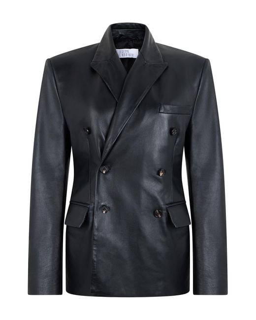 GIUSEPPE DI MORABITO Black Blazer Double-Breasted Leather Calfskin Jackets