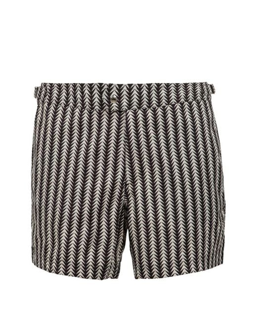 Tom Ford Black And Nylon Swimsuit With Geometric Herringbone Pattern And Side Straps for men