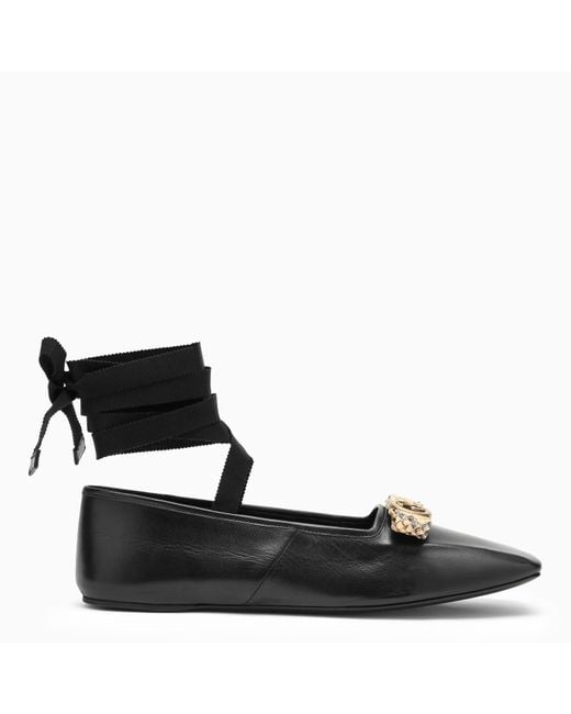 Gucci Black Ballerina With Ribbons