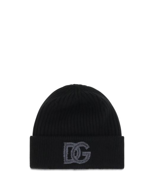 Dolce & Gabbana Black Logo English Rib Knit Beanie Hats E Hairbands for men