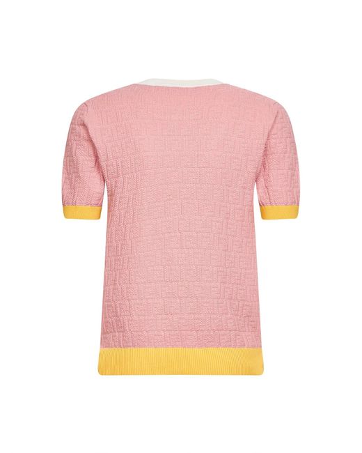 Fendi Pink Ff Cotton And Silk Sweater With Color Block Edges