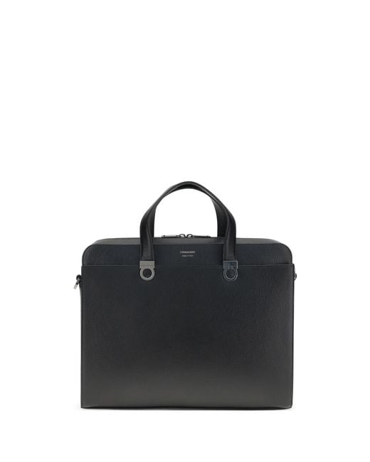 Ferragamo Black Briefcase Gancini Calf Leather Laptop Bags & Briefcases for men